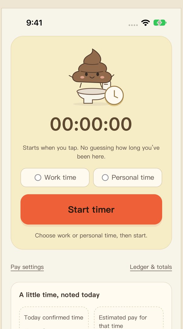 Paid to Poop timer screen with a Start timer button